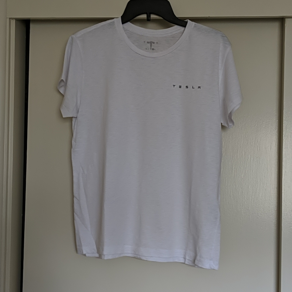 Tesla white small Wordmark t shirt